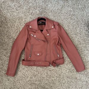 ZARA Faux Leather Biker Jacket in Dusty Pink
